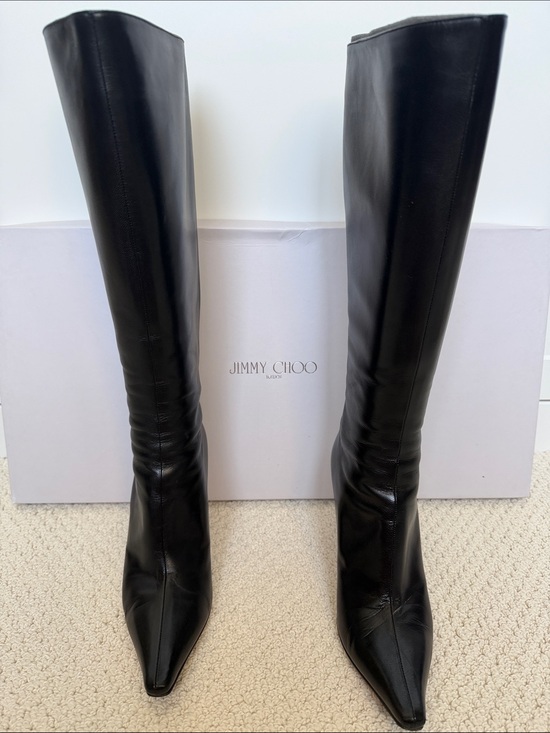 Jimmy Choo Shoes - Jimmy Choo Black Leather Over-the-Knee Pointed-Toe Boots